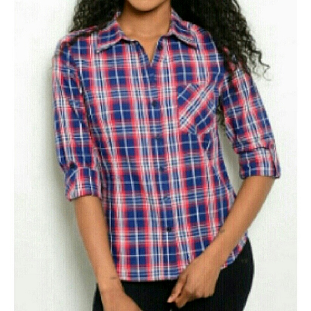 One Story Button Down Plaid Shirt